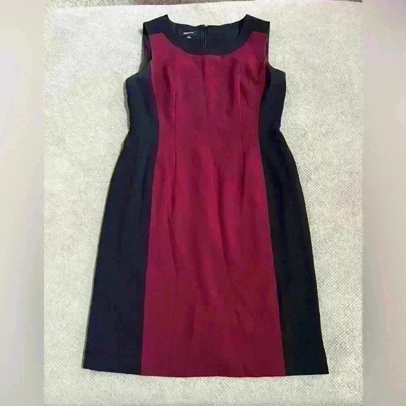 Jones New York Women’s Size 10 Burgundy Black Color Block Lined Sheath Dress - Picture 1 of 7